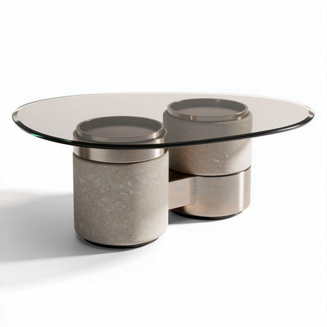 Salontafel van glas met marmeren voet en metalen accenten 100 x 60 x 40cm