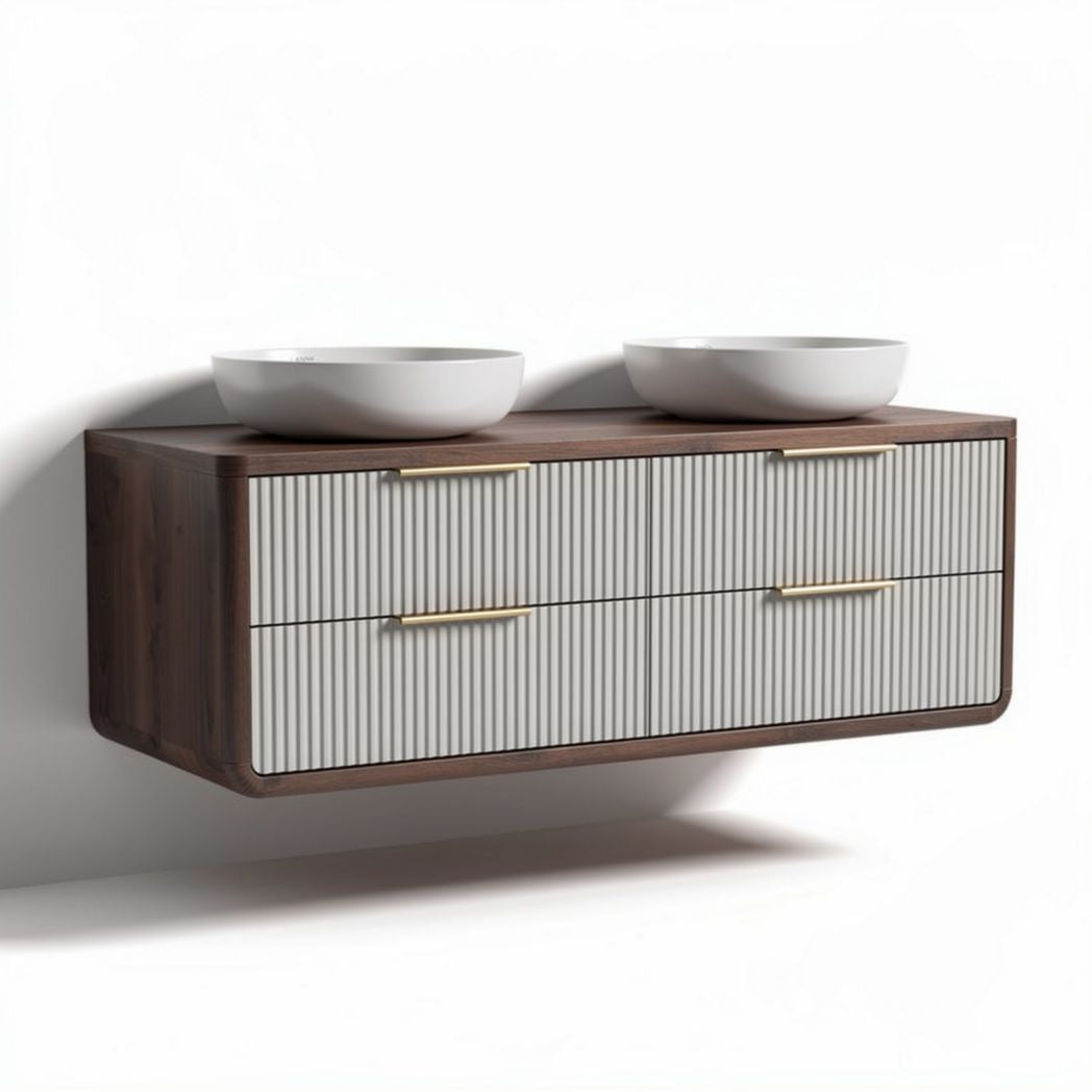 Wandmeubel met twee wastafels van hout en keramiek 80 x 40 x 20cm