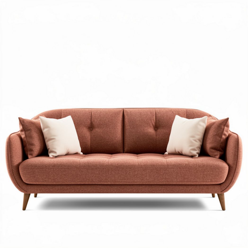Roze stoffen bank met kussens van 180 x 90 x 80cm voor woonkamergebruik