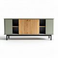 Dressoir van hout en metal in groen met houten schuifdeur 150 x 40 x 60cm