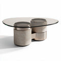 Salontafel van glas met marmeren voet en metalen accenten 100 x 60 x 40cm