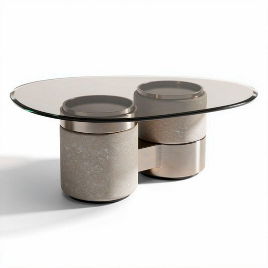 Salontafel van glas met marmeren voet en metalen accenten 100 x 60 x 40cm