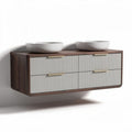 Wandmeubel met twee wastafels van hout en keramiek 80 x 40 x 20cm