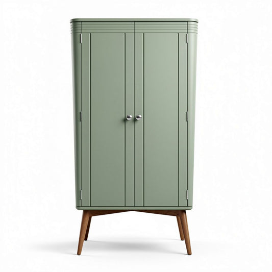 Kast van metaal met houten poten in groen 100 x 50 x 180cm