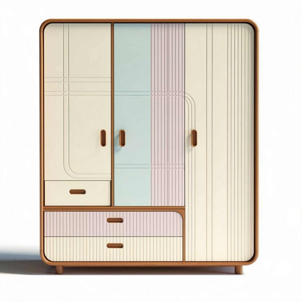 Kast met twee deuren en lades in pastelkleuren 120 x 80 x 200cm