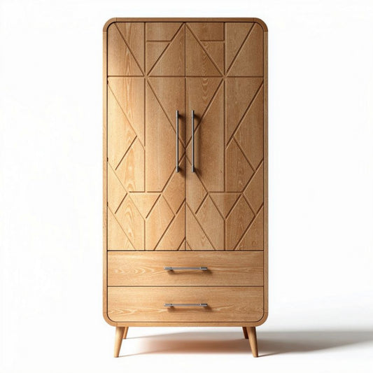 Houten kast met geometrisch patroon en twee lades 180 x 90 x 50cm