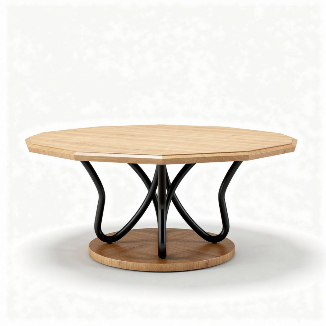 Octagonale houten salontafel met zwart metalen onderstel 80 x 80 x 40cm