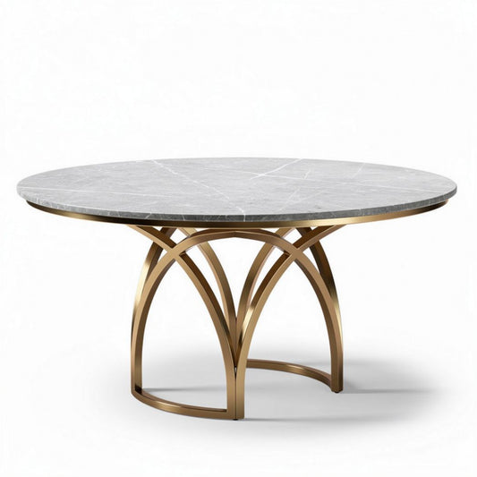 Ronde marmeren eettafel met gouden metalen onderstel 120 x 120 x 75cm