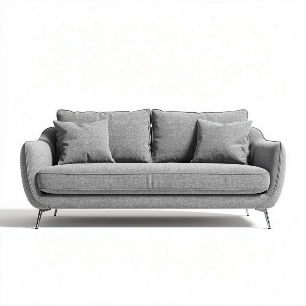 Grijze bank met kussens en metalen poten 200 x 90 x 70cm