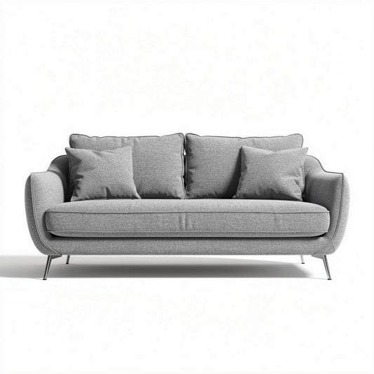 Grijze bank met kussens en metalen poten 200 x 90 x 70cm