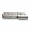 Hoekbank van stof in lichtgrijs met afmetingen 270 x 90 x 85cm
