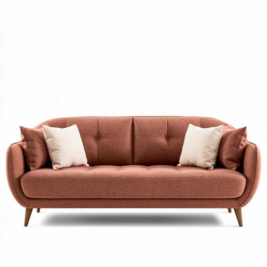 Roze stoffen bank met kussens van 180 x 90 x 80cm voor woonkamergebruik